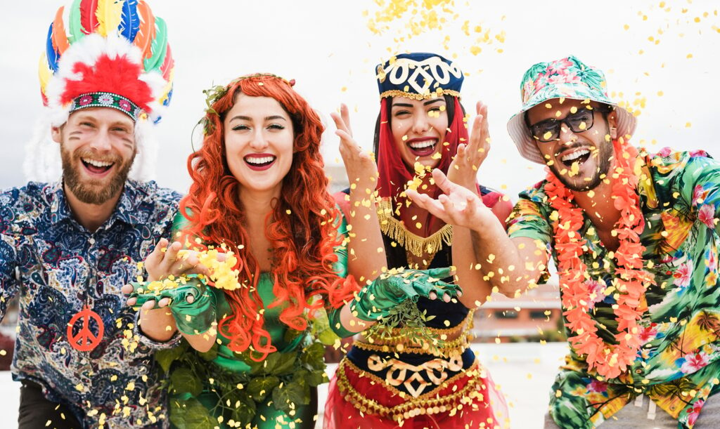 Happy dressed people celebrating at cyprus carnival events